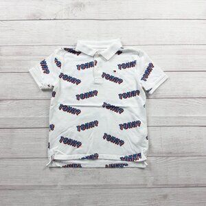 Tommy Hilfiger Boys Polo Shirt Allover “Tommy” Logo Print Short Sleeve M 8-10